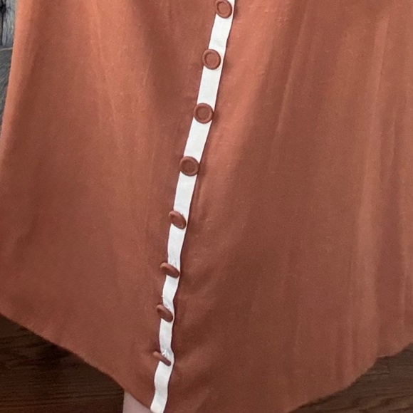 1940s brown linen a line midi dress decorative button front vintage medium - Picture 10 of 13